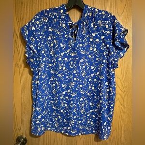 Pleione From Anthropologie Blue Floral Blouse